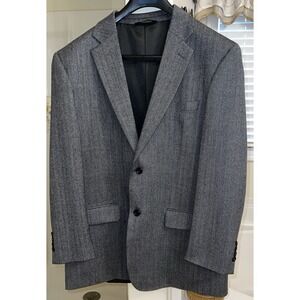 Joseph Feiss Sport Coat Mens 44L Gray Herringbone 100% LambsWool Single Breasted